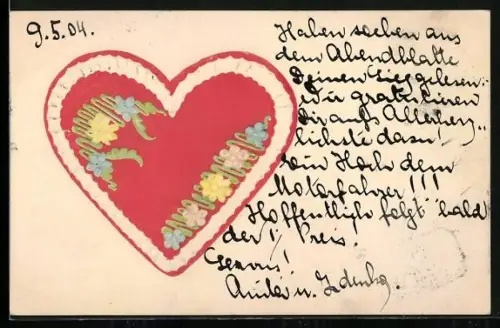 Präge-AK Mit Blumen verziertes Herz