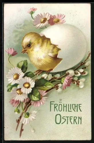 Künstler-AK Osterküken schlüpft aus Ei, Fröhliche Ostern!