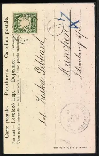 Lithographie Amor verpackt ein Herz um es zu versenden