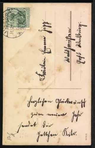 Künstler-AK Zwei Mädchen mit einem Blumenstrauss, Prosit Neujahr