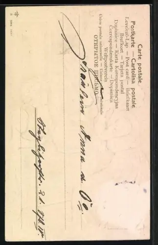 Lithographie Familie mit Bowle an einem Tisch, Prosit Neujahr