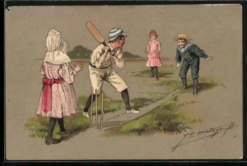 AK zwei Männer spielen Cricket