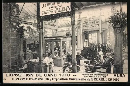 AK Gand, Exposittion 1913, Stand de Fabrication de Cigarettes ALBA