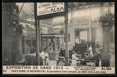 AK Gand, Exposittion 1913, Stand de Fabrication de Cigarettes ALBA