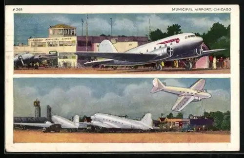 AK Chicago, Municipal Airport, Airplanes and Airport - Flughafen