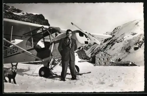 AK Flugzeug mit Schneekufen am Kander-Gletscher