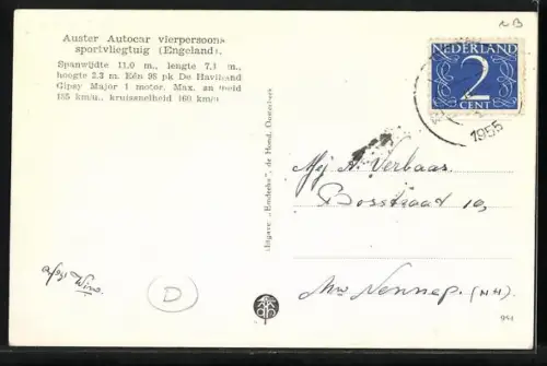 AK Auster Aircraft Autocar auf einer Wiese