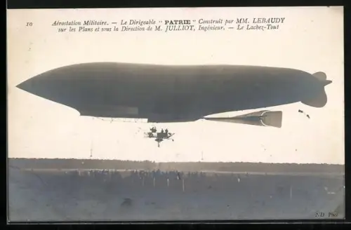AK Moisson, Le Ballon Militaire Patrie, Zeppelin beim Starten der Fahrt