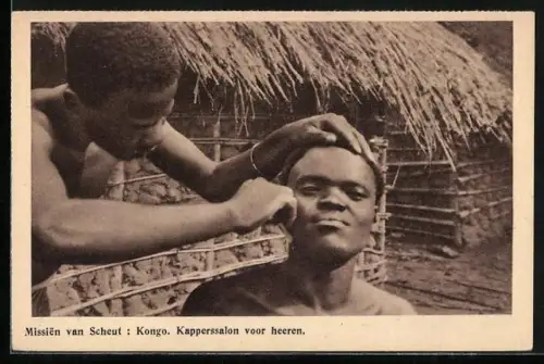 AK Missien van Scheut: Kongo. Kapperssalon voor heeren
