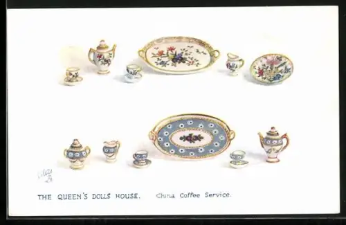 AK The Queen`s Dolls` House, China Coffee Service, Puppenhaus