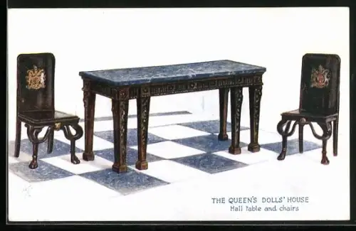AK The Queen`s Dolls House, Mail table and chairs, Puppenhaus
