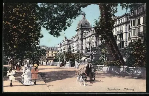 AK Interlaken, Höheweg, Grands Hôtels Victoria und Jungfrau, Spaziergänger