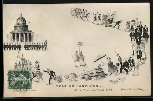 AK Zola au Panthéon, La Vraie Débacle 1908, Karikatur, Dreyfus-Affäre