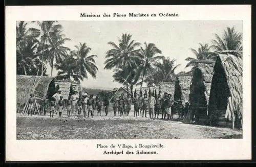 AK Bougainville, Place de Village, missions des Pères Maristes en Océanie