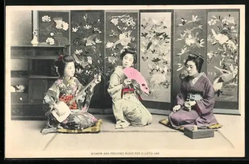 AK O-Hana-San musiziert für O-Koto-San, Japanerinnen, Geisha