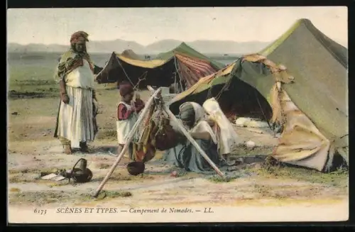 AK Campement de Normades, Nomaden Familie vor ihren Zelten