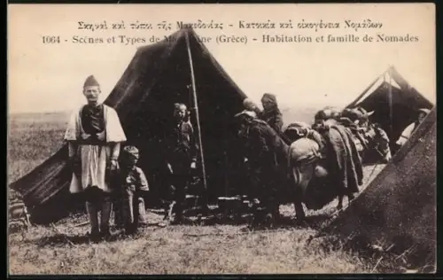 AK Macedoine (Grece), Habitation et famille de Nomades