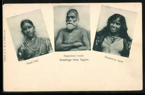 AK Ceylon, Tamil lady, Singhalese Coolie, Singhalese Ayah