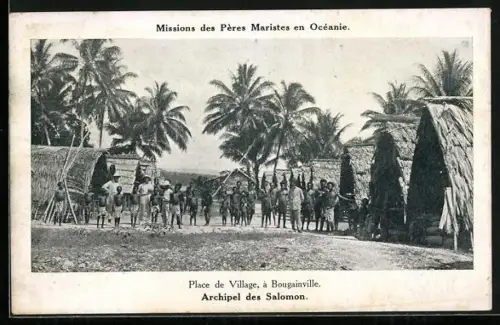 AK Bougainville, Place de Village, missions des Pères Maristes en Océanie