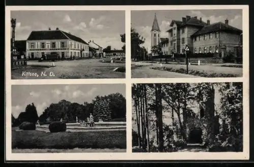 AK Kittsee, Brunnen, Turm, Gebäudeansicht, Restaurant Hauswirth