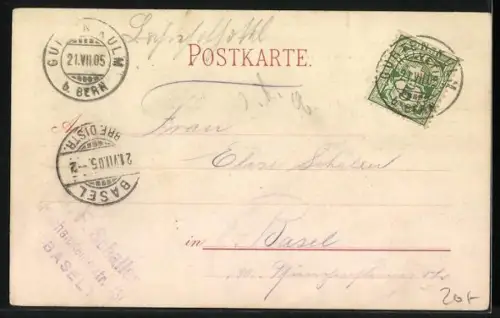 Lithographie Bern, Hotel und Restaurant Gurten, Blick zur Jungfrau