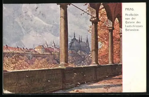 Künstler-AK Jaroslav Setelik: Prag, Hradschin von der Galerie des Lustschlosses Belvedere