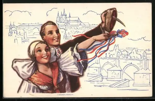 AK Sokol, Frau und Mann mit gestreckten Armen, XIV. Vsebaracnicky