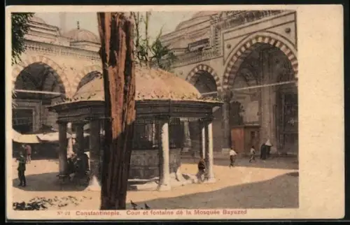 AK Constantinople, Cour et fontaine de la Mosquée Bayazed