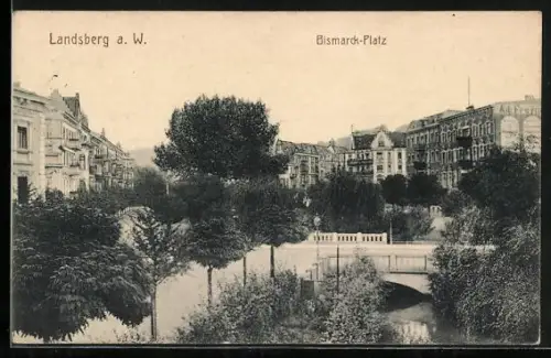 AK Landsberg-Gorzow Wlkp, Häuser am Bismarckplatz