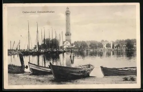 AK Osternothafen, Hafenpartie mit Leuchtturm