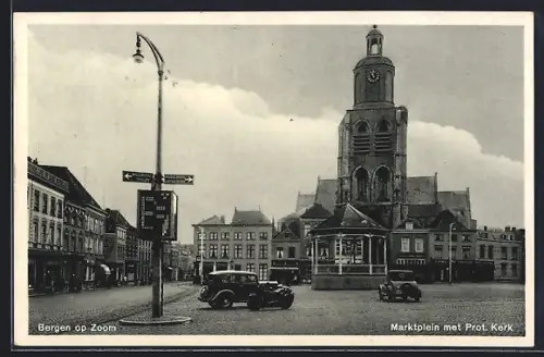 AK Bergen op Zoom, Marktplein met Prot. Kerk, Auto