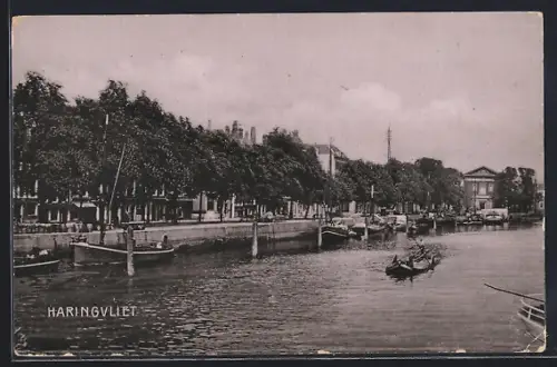 AK Rotterdam, Haringvliet, Uferpartie vom Wasser aus