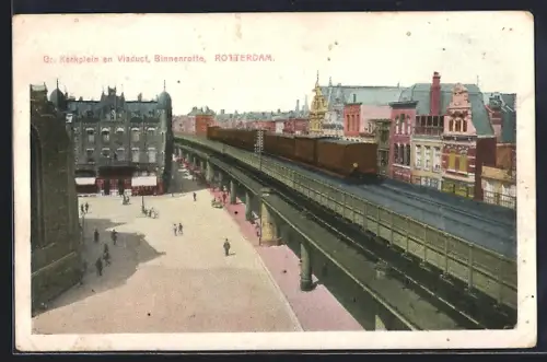 AK Rotterdam, Gr. Kerkplein en Viaduct, Binnenrotte