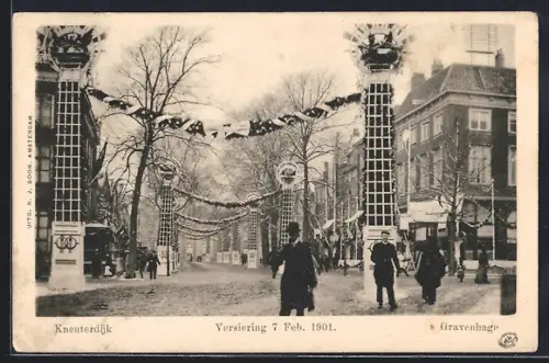 AK `s Gravenhage, Kneuterdijk, Versiering 7.2.1901
