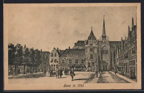 Künstler-AK Goes, Strassenpartie mit Passanten 1743