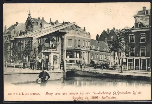 AK Rotterdam, Brug over den Singel bij den Goudscheweg afgebroken bij de demping in 1886