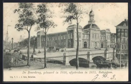 AK Rotterdam, De Beursbrug, gebouwd in 1928, afgebroken in 1872
