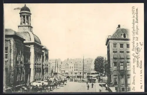 AK Rotterdam, De Beurs, Panorama gezien van de Beursbrug afgebroken in 1872 naar de Kolk en het Steiger