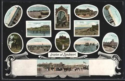 AK Zandvoort, Strand, Dr. Joh. Mezgerstraat, Kerkstraat