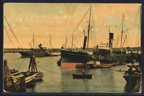 AK Delfzijl, Haven, Hafen im Abendlicht