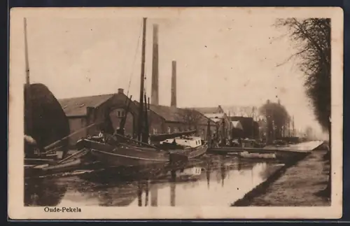 AK Oude-Pekela, Flusspartie mit Segelschiff