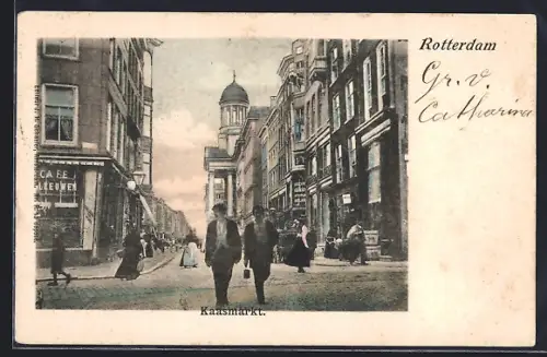 AK Rotterdam, Kaasmarkt mit Passanten
