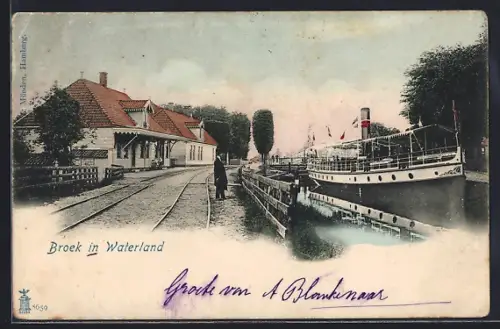 AK Broek in Waterland, Bahnhof mit Dampfer