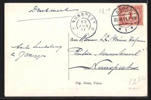 AK Assen, Drentsche Hoofdvaart, Blick den Kanal entlang mit Booten und Häusern auf der Promenade