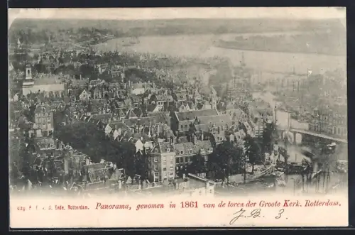 AK Rotterdam, Panorama, genomen in 1861 van de toren der Groote Kerk