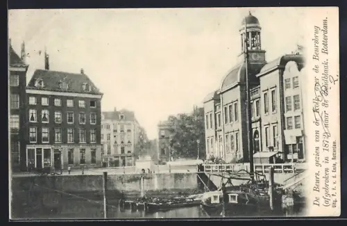 AK Rotterdam, De Beurs, Panorama gezien van de Kolk over de Beursbrug afgebroken in 1872