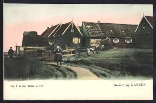 AK Marken, Panorama mit Bäuerin