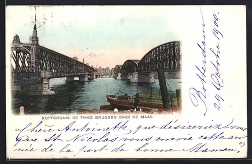 AK Rotterdam, De twee Bruggen over de Maas