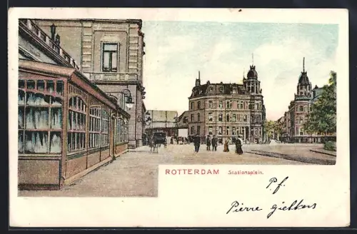 Künstler-AK Rotterdam, Stationsplein