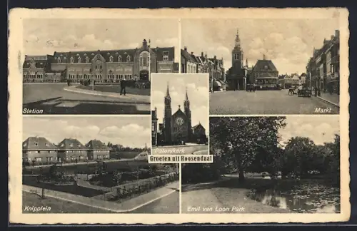 AK Roosendaal, Station, Markt, Knipplein, Emil van Loon Park